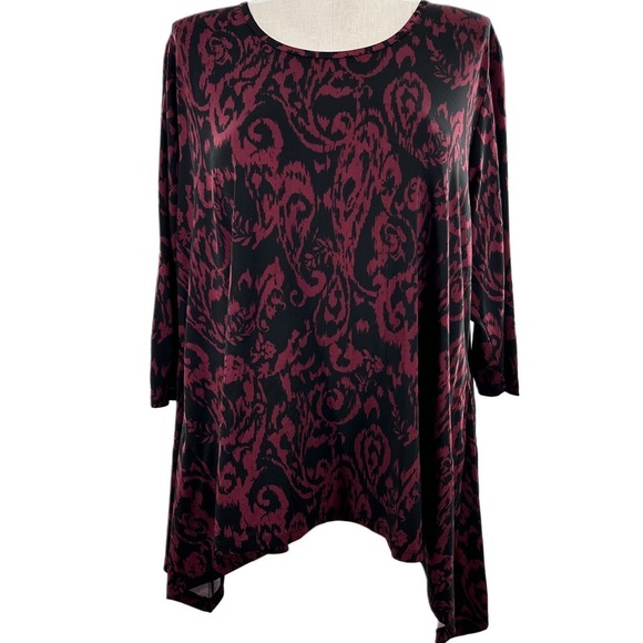 Faded Glory top size 3X 22-24W purple black Paisley asymmetrical hem career - Picture 1 of 12